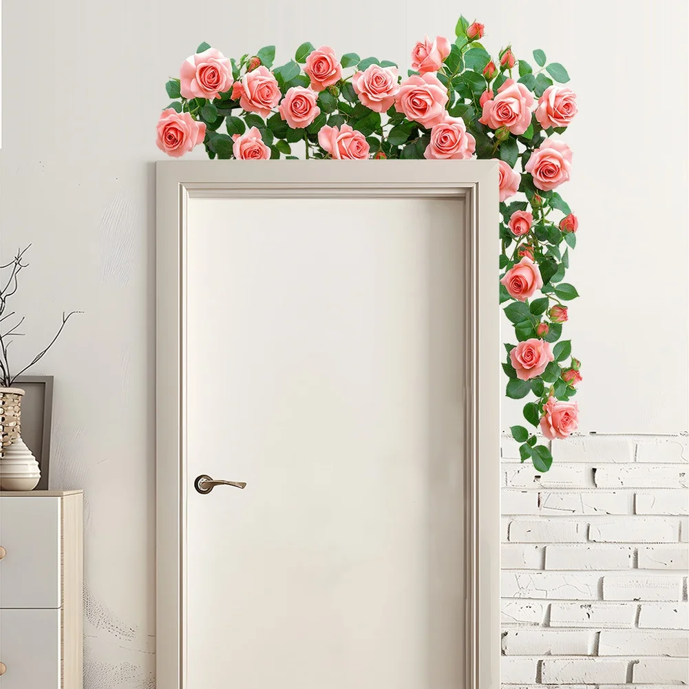 floral vine pink rose wall sticker self sticking PVC decal for bedroom living room interior decor 57 62cm 59 30cm