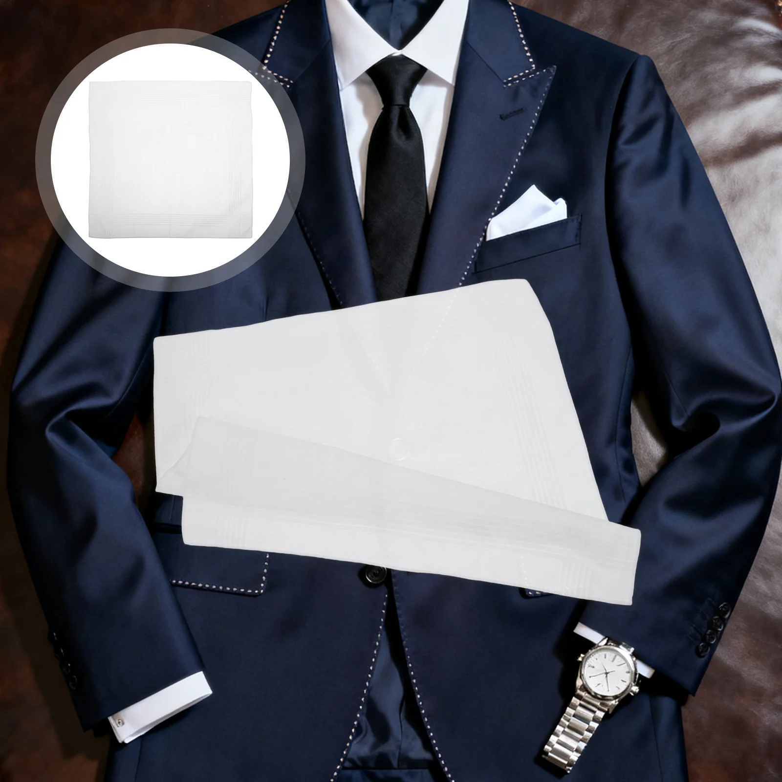 

6Pcs Men's White Handkerchiefs Cotton 16x16 Inch Gentleman Pocket Square for Wedding Formal Events Sweat Absorption Handkerchief