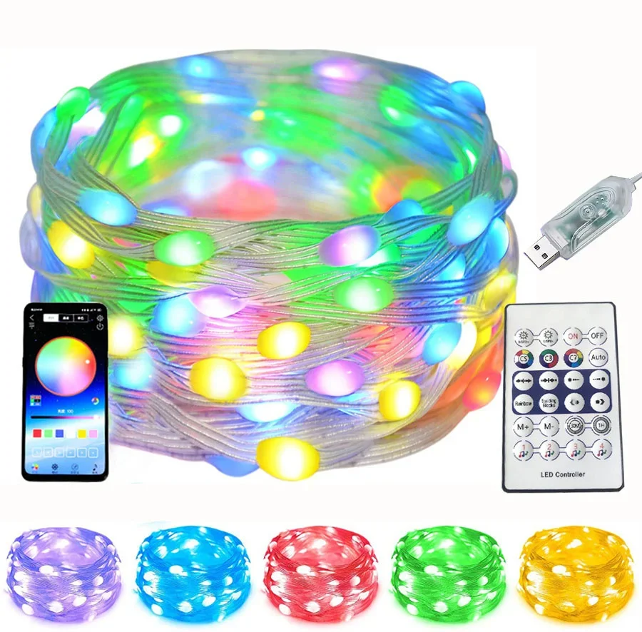 RGBIC-Guirxiété lumineuse intelligente pour sapin de Noël, lumières LED dégradées, fête de mariage, vacances, couleur de rêve, 10m, 20m, 40m, 2024