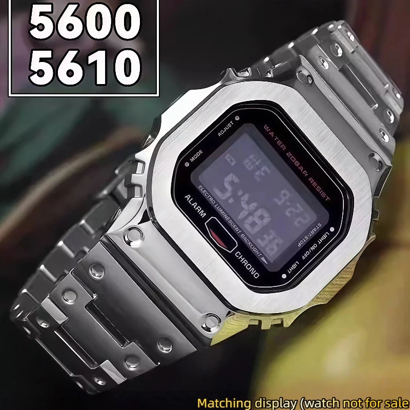 Image of DW-5600 GW-B5600 Upgrade-Uhrengehäuse aus massivem Metall für Casio DW5600 5610 GM-5600 Lünette, Armband, Edelstahlarmband