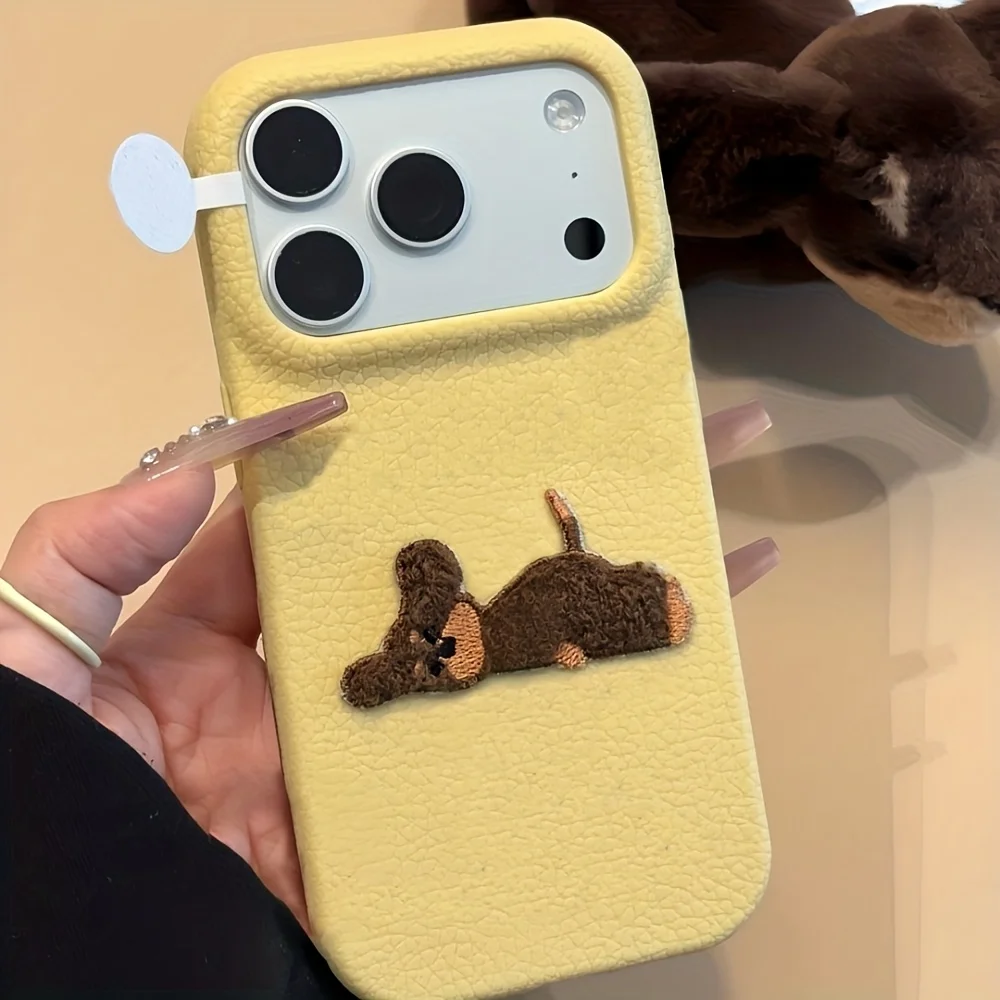 Милый мультяшный чехол с 3D лежащим плоским щенком личи для iPhone 17 Pro Max 16 15 14 13 12 Pro Max 16 Plus 11, зимний мягкий чехол