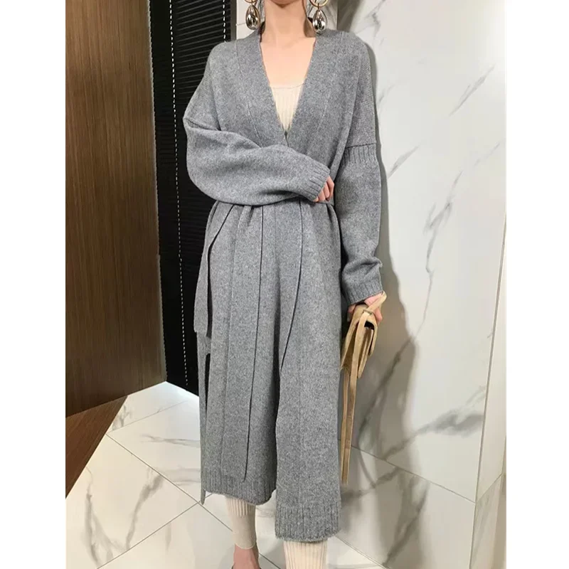 Autumn and Winter New Wool Cardigan Women's Loose Versatile Long Over Knee Sweater Coat Knitted Shirt Korean Version Coat