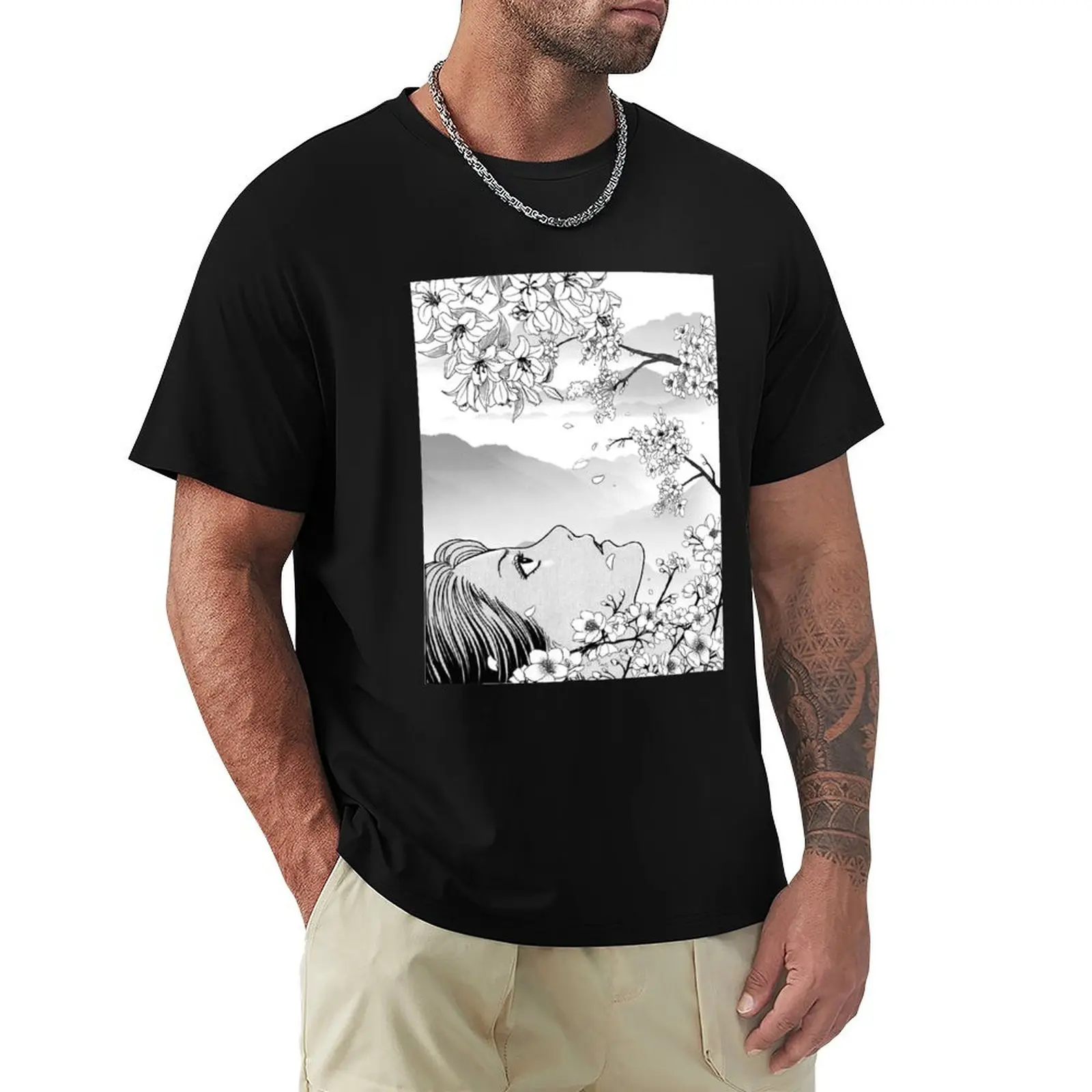 

Black sakura flower T-Shirt cotton man t-shirts anime t shirts mens tall t shirts
