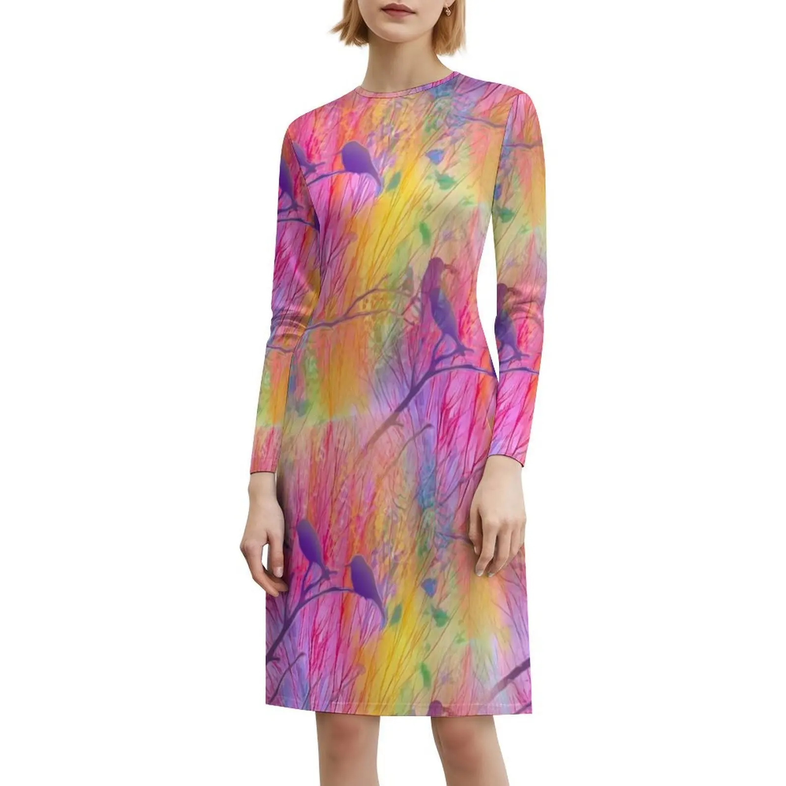 الطيور في بوش (فن المعيشة) فستان بفتحة عنق على شكل قلب فستان أنيق للحفلات الصيفية للنساء فن المعيشة المعاصر