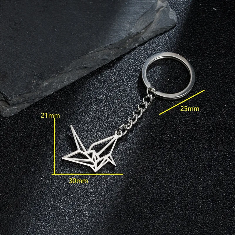 Origami Crane Stainless Steel Pendant Key Chain Geometric Animal Keyring Girls Student Schoolbag Car Keychains Gifts Accessories