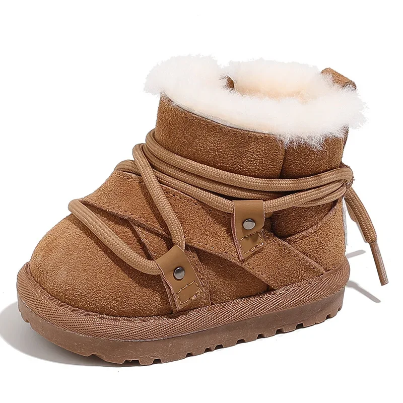 

2024 Winter New Baby Children's Snow Boots Velvet Warm Boys and Girls Short Boots Thick Fur Baby Kid's Casual Cotton Shoes