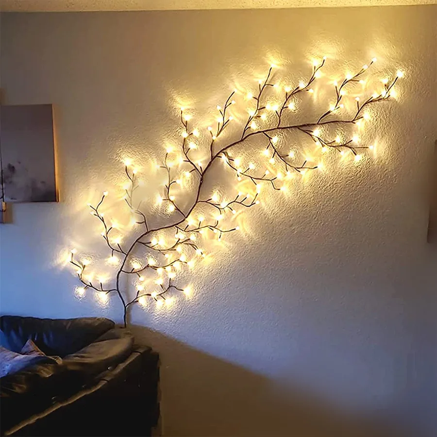 ยืดหยุ่น DIY Willow Vine String ไฟ 2.3M 144 LEDs คริสต์มาสไฟ Fairy Garland สําหรับห้องนอนงานแต่งงานตกแต่ง