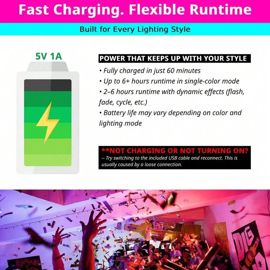Tutu Car Led Light RGB LED Portable Party Light,Remote Control Wireless 8 Colors Strobe Lighting,Rechargeable Footwell