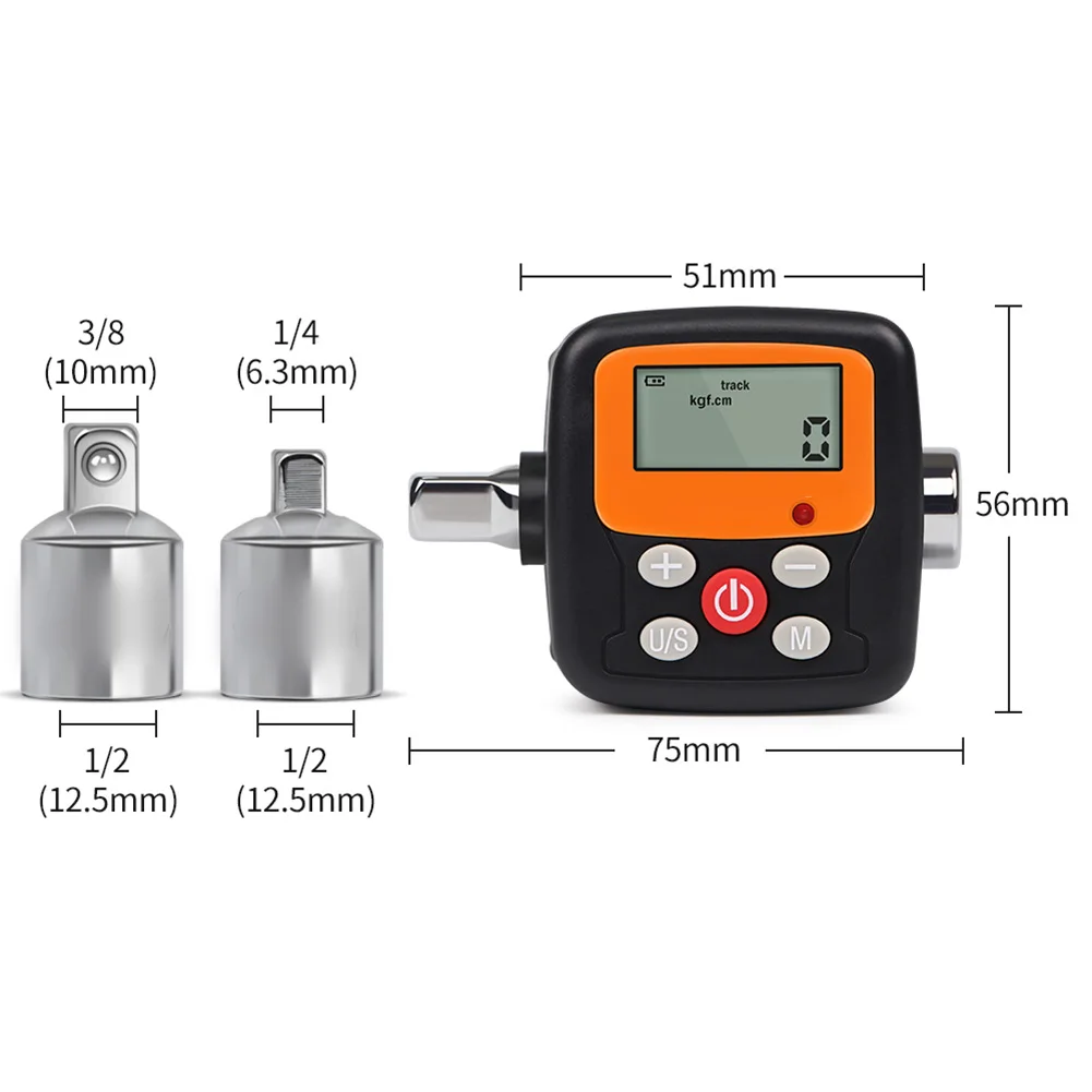Digital Torque Meter with Adapters for For industrial Use Orange ABS Material Backlit LCD Display 4 Torque Units Support