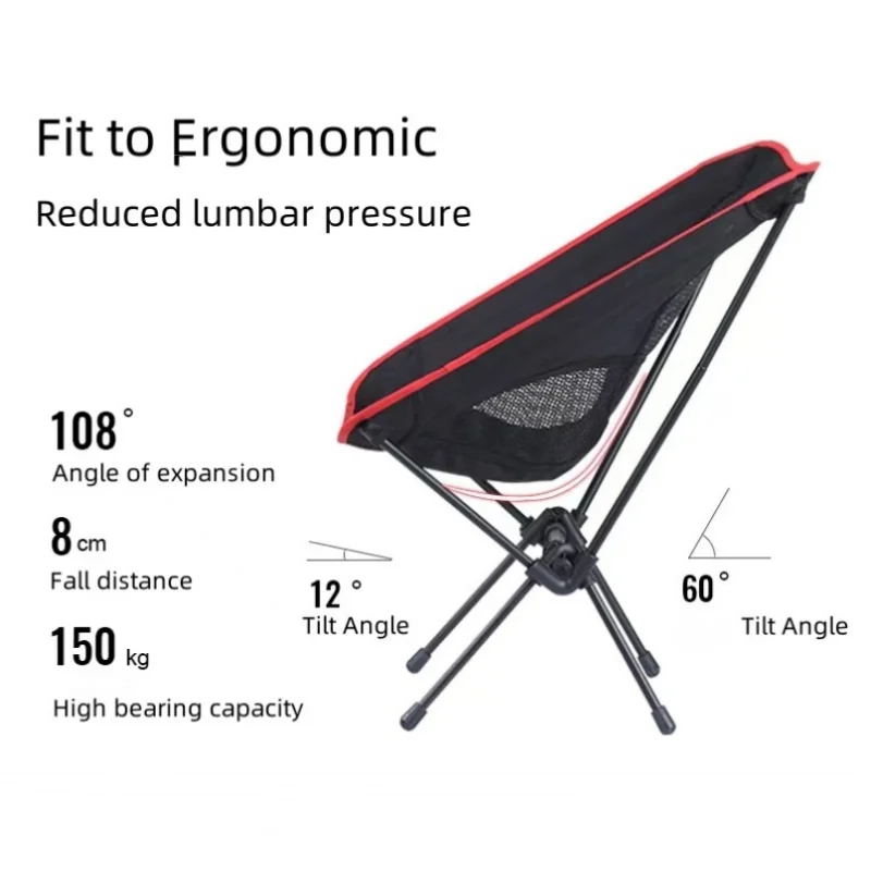 Portable Outdoor Folding Chair Lightweight Moon Chair Mesh Breathable Back Chair For Camping Barbecue Fishing Hiking