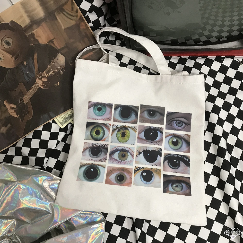 Goth eye print canvas bag Vintage fashion teenage school bag Urban Y2K big capacity grunge hip hop shoulder bag punk shopper bag