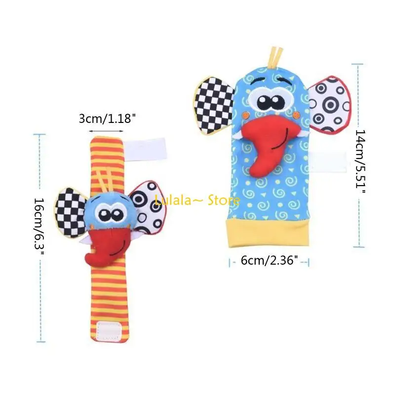 Y4QA 2PCSベビー感覚おもちゃハンドベルラトル漫画リストアームアームバンド3M/6の幼児用