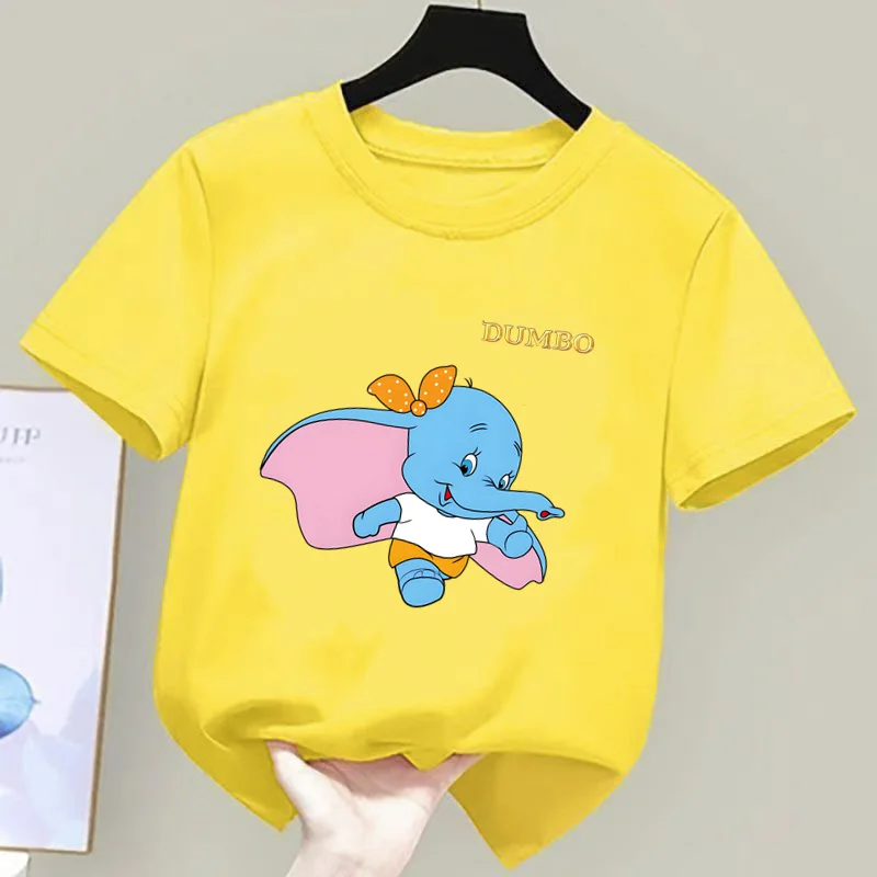 

Disney Anime Dumbo Print Children's Round Neck T-Shirt For Boys and Girls Aged 2-12 Casual Fashionable Fun Short Sleeved