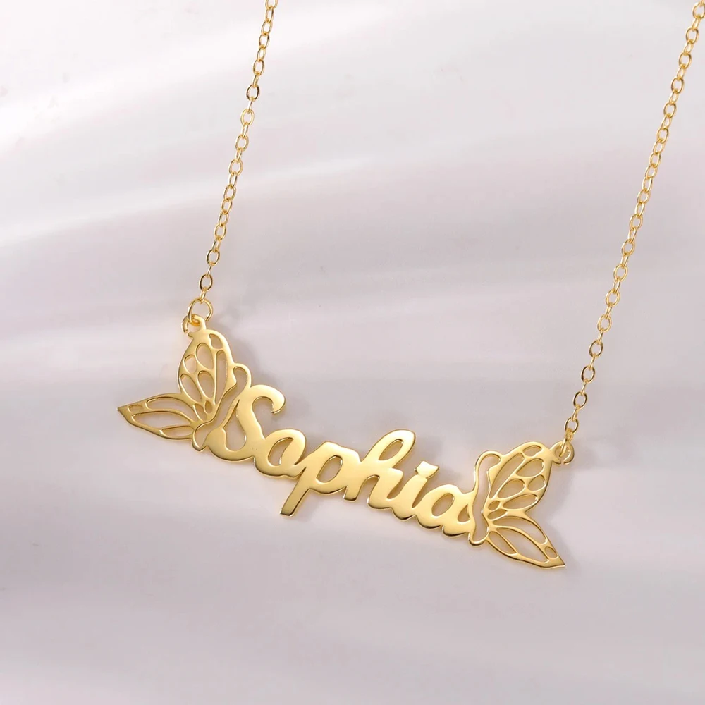 Sipuris Personalisierte Schmetterlings-Namenskette aus Edelstahl, Zierliche Namensschild-Anhänger mit Zwei Schmetterlingsflügeln, Schmuck, Geschenke für Frauen – Detail 5