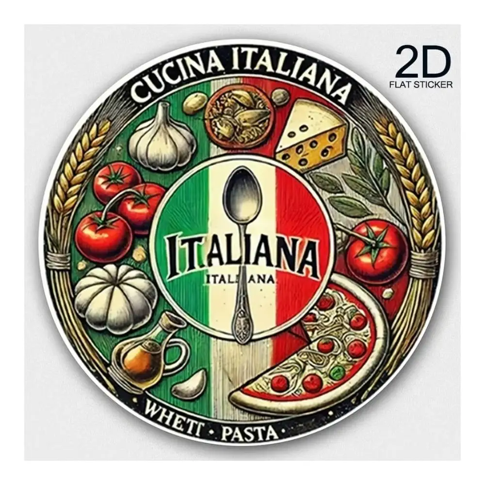 Italian Cuisine Delights Vinyl Sticker Durable Long Lasting Adhesive For Car Laptop Window Door Fridge Water Bottle