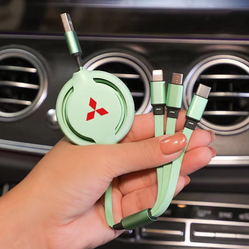 Cable retráctil de datos de carga rápida para coche, accesorio 3 en 1 para Mitsubishi Eclipse, Lancer, Outlander, Pajero, ASX, Colt, I200 Space