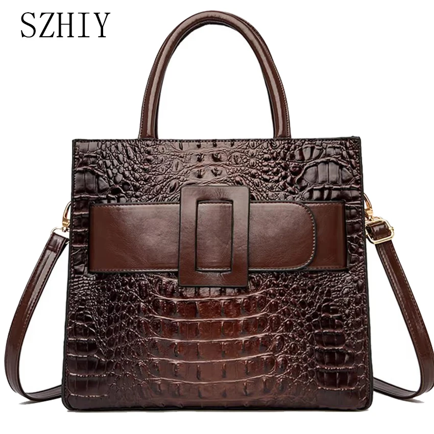 Skórzana torebka ze wzorem krokodyla Luksusowa projektantka damska torba na ramię typu crossbody Wysokiej jakości retro nowe luksusowe torebki z paskiem