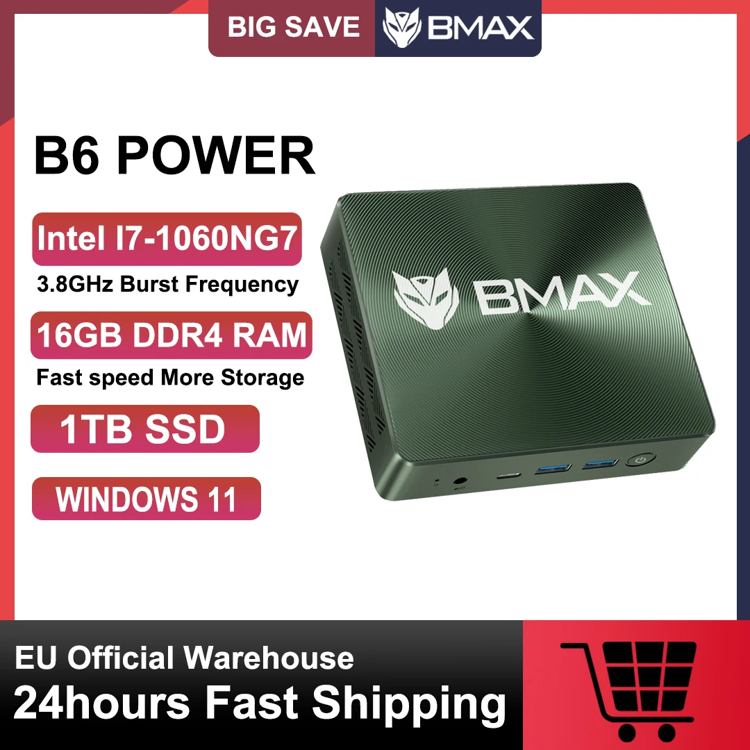 Bmax Mini Pc B6 Power Intel Core I7-1060NG7 16Gb Ddr4 1Tb Nvme Ssd Windows 11 Wifi6 Bluetooth 5.2 Ondersteuning 4K Desktop Computer