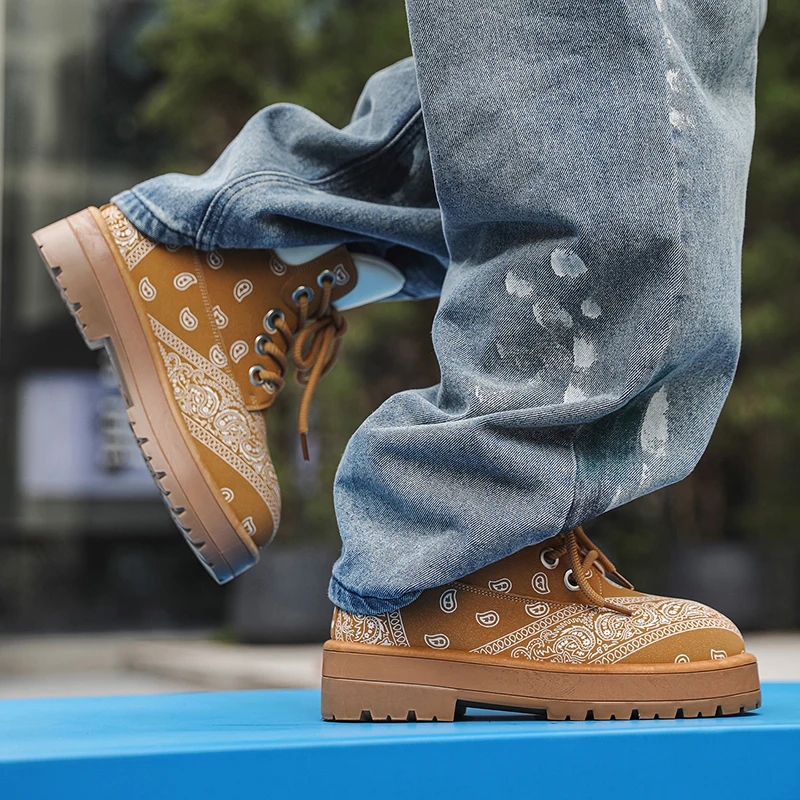 أحذية عصرية غير رسمية للاستخدام في الهواء الطلق، أحذية عمل رجالية ذات نعل سميك ونعل سميك أمريكي عالي الجودة، أعمال الدراجات النارية لزيادة الارتفاع