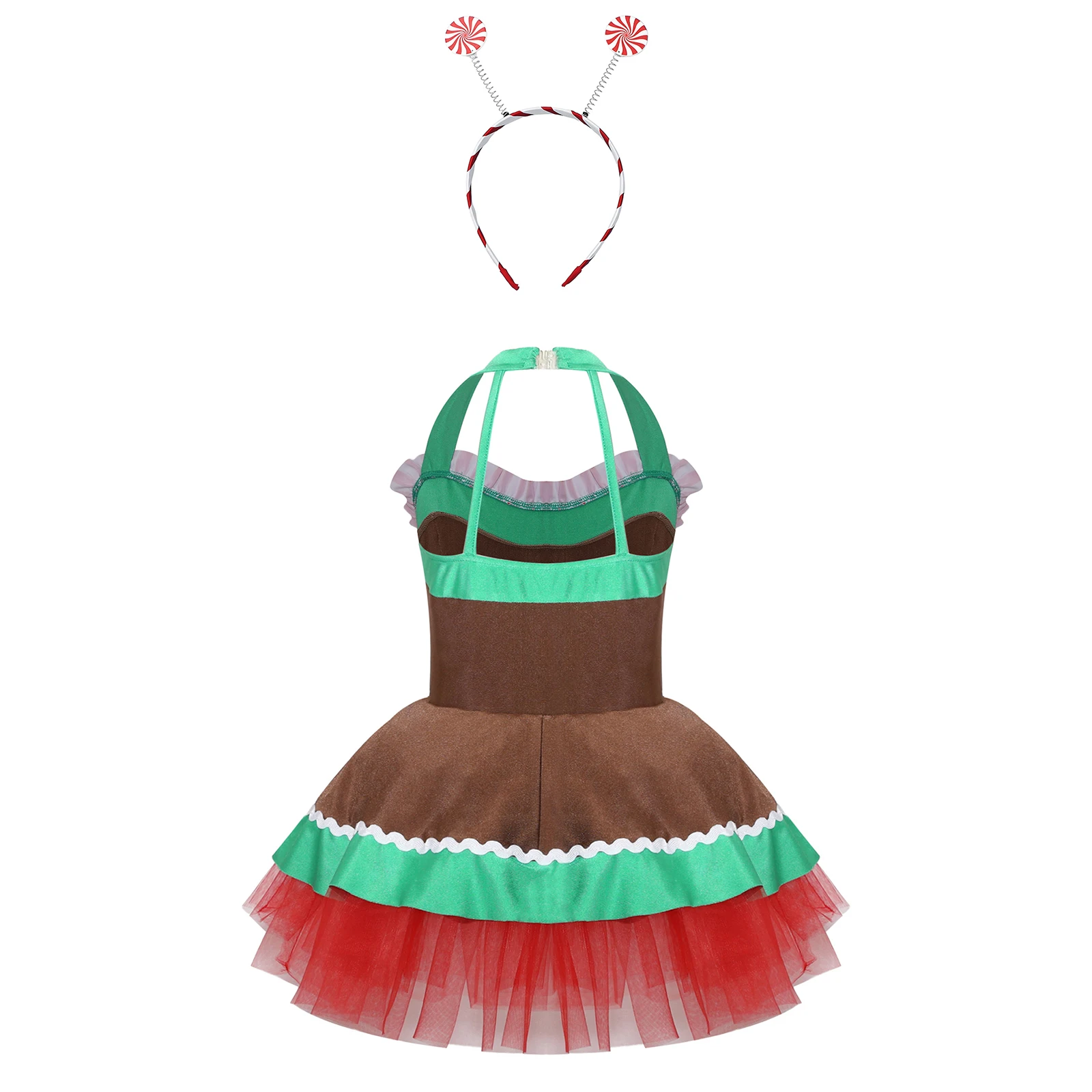 أطفال بنات عيد الميلاد حلوى قصب الزنجبيل رجل زي بلا أكمام مفتوحة الظهر يوتار توتو فستان ارتداءها مع هيرباند الشعر هوب #2