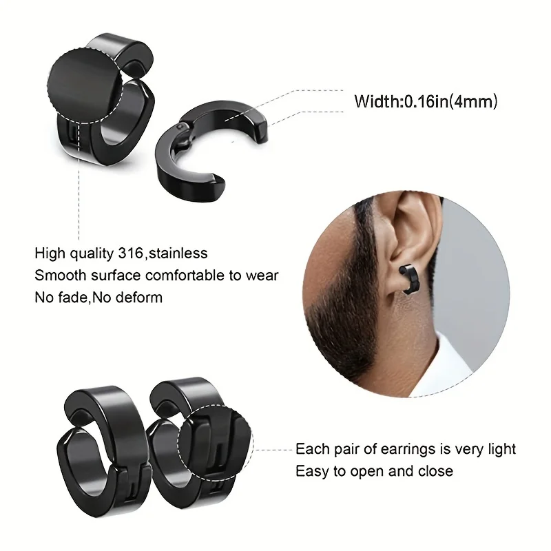 1 Paia In Acciaio Inox CZ Magnetic Stud Orecchini Non-forati Croce Pendente Clip-on Hoop Orecchini Per Gli Uomini E Le Donne