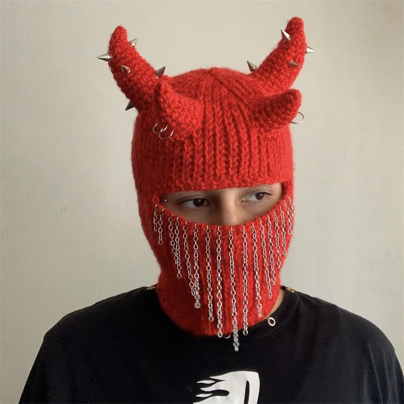 Eccentric personality Balaclava hat Handmade crocheted Funny hat Four angles decoration For Adults Halloween cosplay costume hat