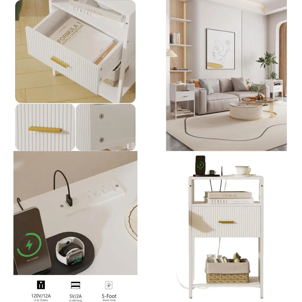 

Прикроватная тумбочка для зарядной станции белого цвета, стол с рифленым ящиком, современная полная прикроватная тумбочка для дома