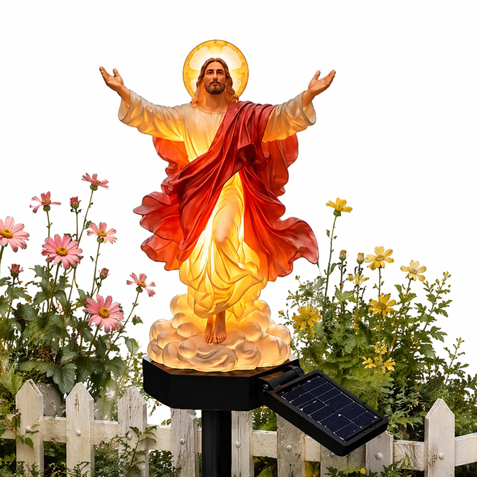 Solar-Powered Jesus Yard Statue with Glowing Night Lamp & Versatile Blessed Father Figure Secure Design for Christian Pray view 2