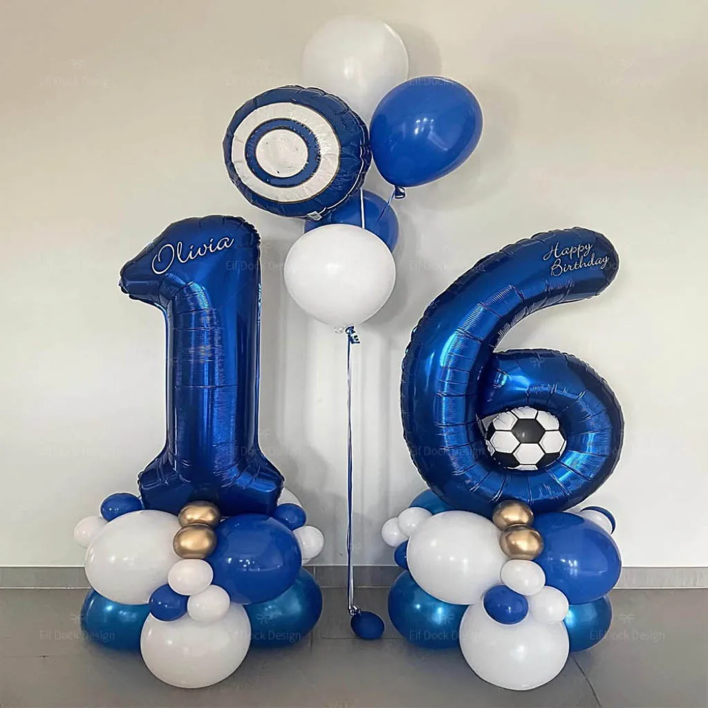 1Set Fußball Sport Thema Luftballons 40 zoll Blau Anzahl Folie Ballon Runde Fußball Für Baby Dusche Junge Geburtstag party Dekoration