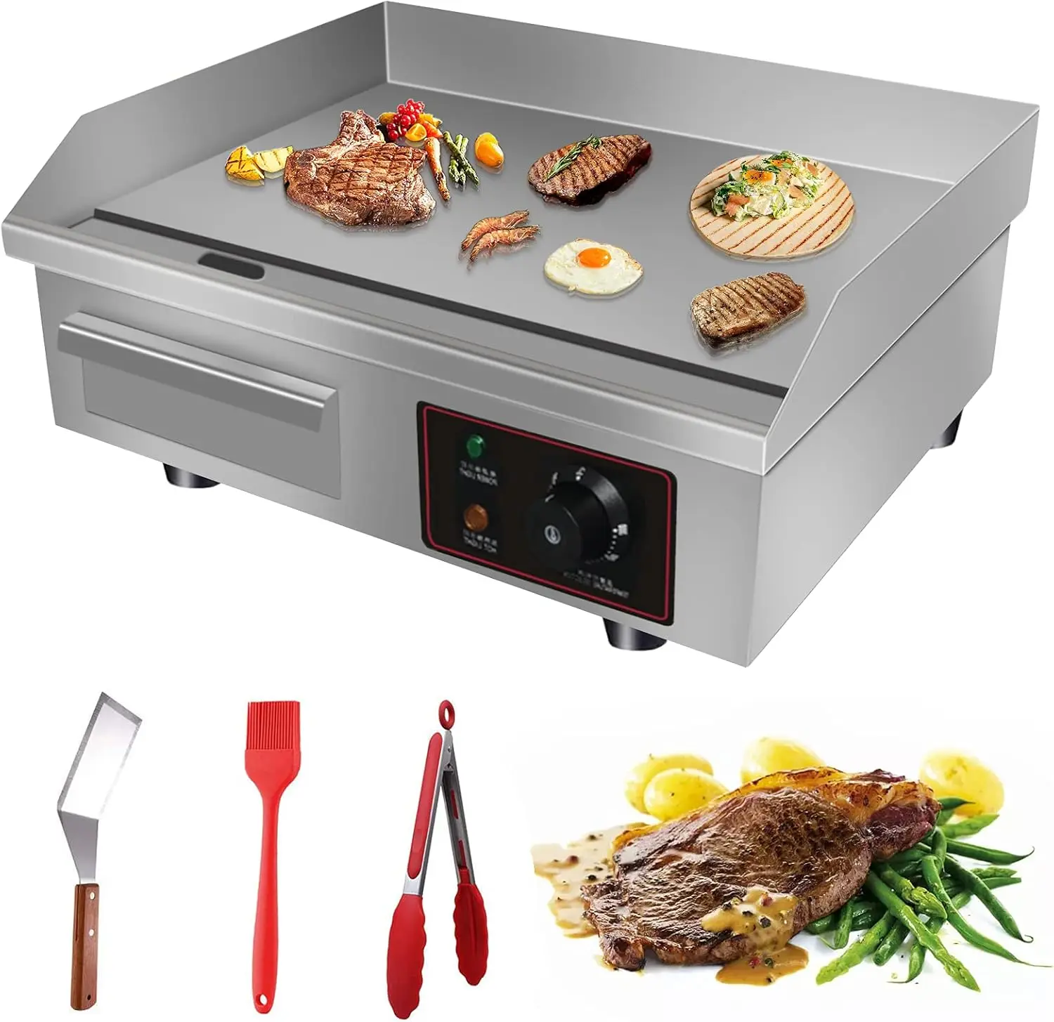 

110V 3000W 22" Commercial Electric Countertop Griddle Flat Top Grill Hot Plate BBQ,Adjustable Thermostatic Control,Stainless