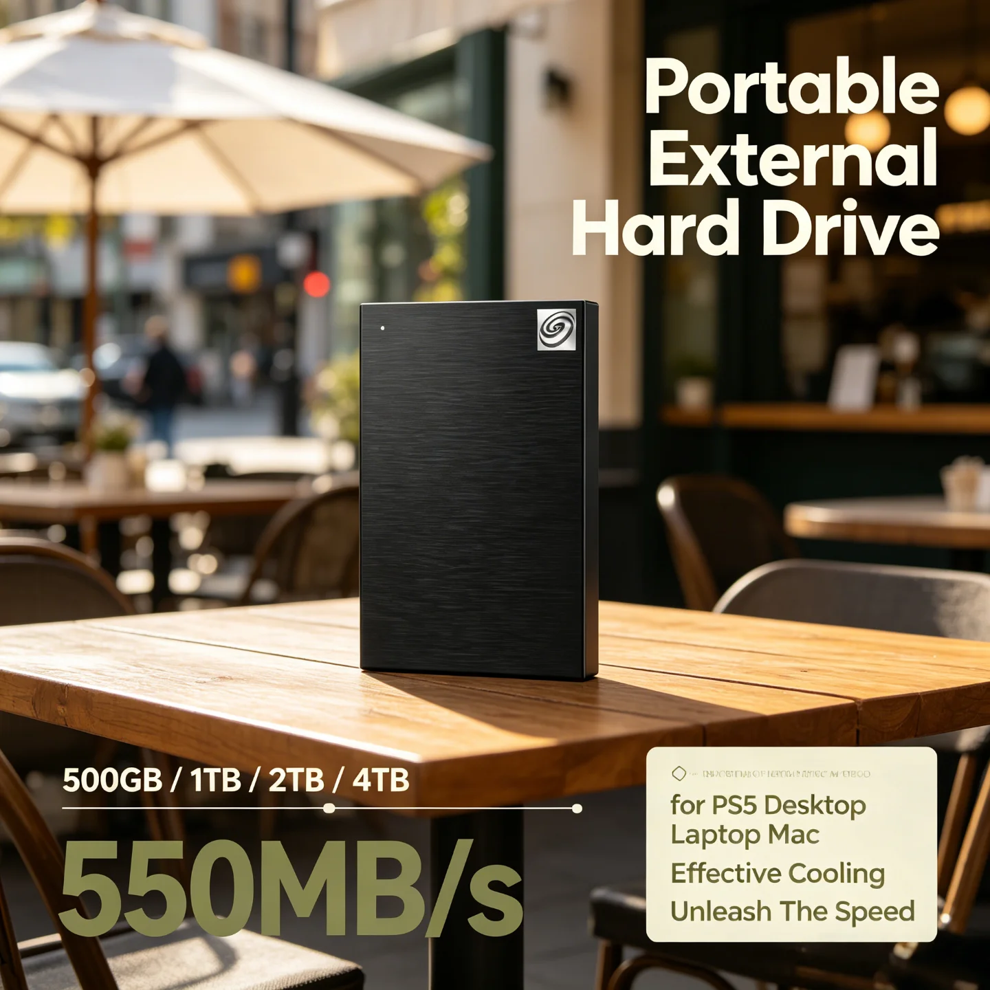 Black 2.5 Inch USB3.0 Portable Hard Drive Large Capacity External HDD for Laptop Office Data Recovery 500GB 1TB 2TB 4TB