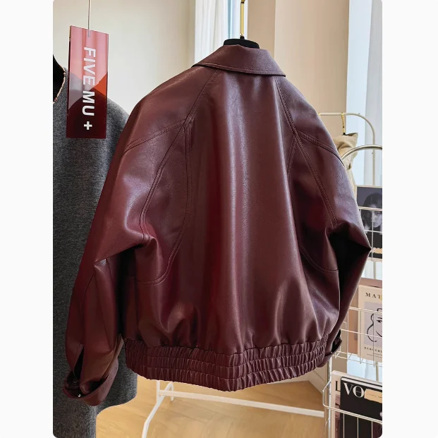 Advanced and Retro Style This Year\'s Popular Leather Jacket for Women\'s Motorcycles Lapel Leather Jacket