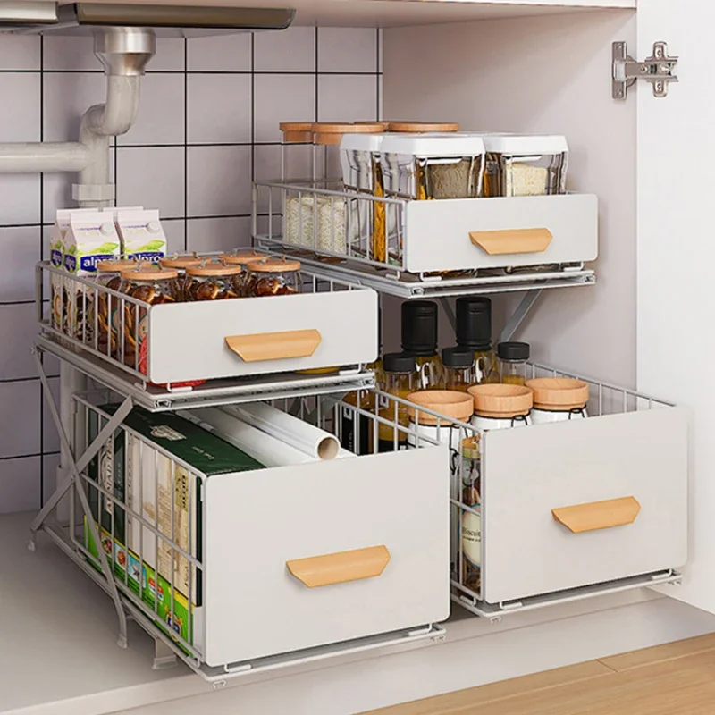 

Кухонная стойка для хранения под раковину, выдвижной Органайзер 1/2 уровня, многофункциональная полка для шкафа для кухни и ванной комнаты