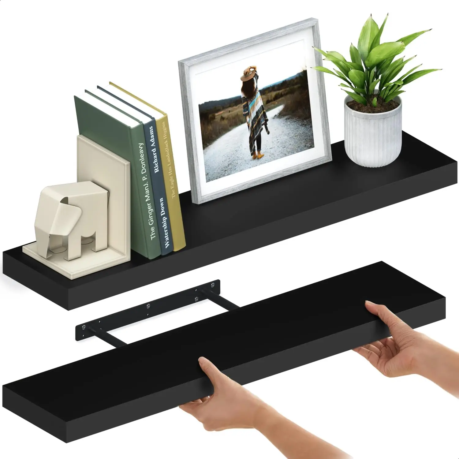 

Floating Shelves for Wall, 36" Wood Wall Shelf Set of 2, with Invisible Brackets for Bathroom, Living Room, Bedroom, Kitchen, Nu