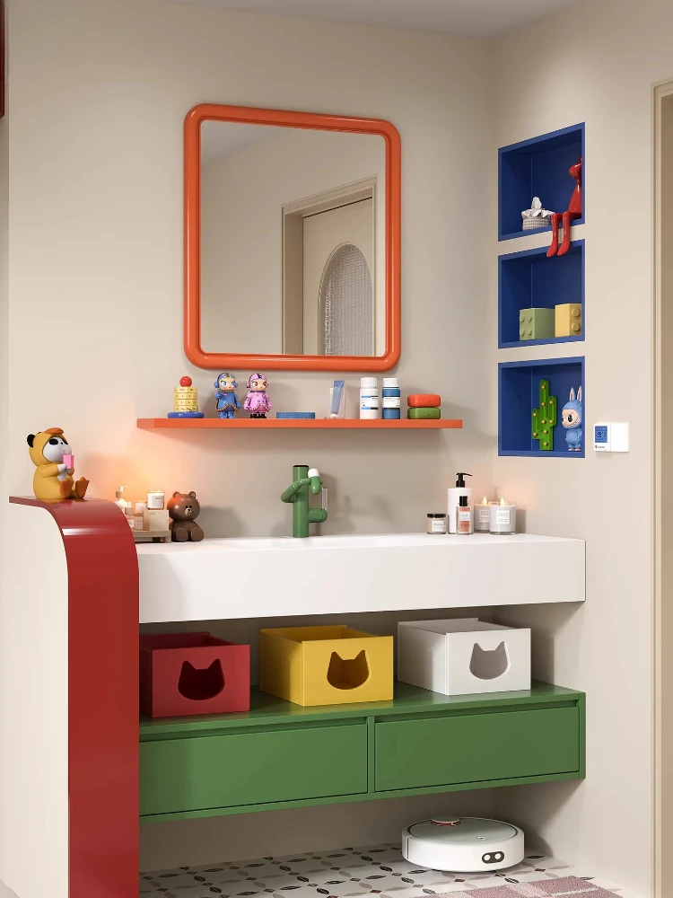 Dopamine color integrated basin rock board hot bending split bathroom cabinet combination