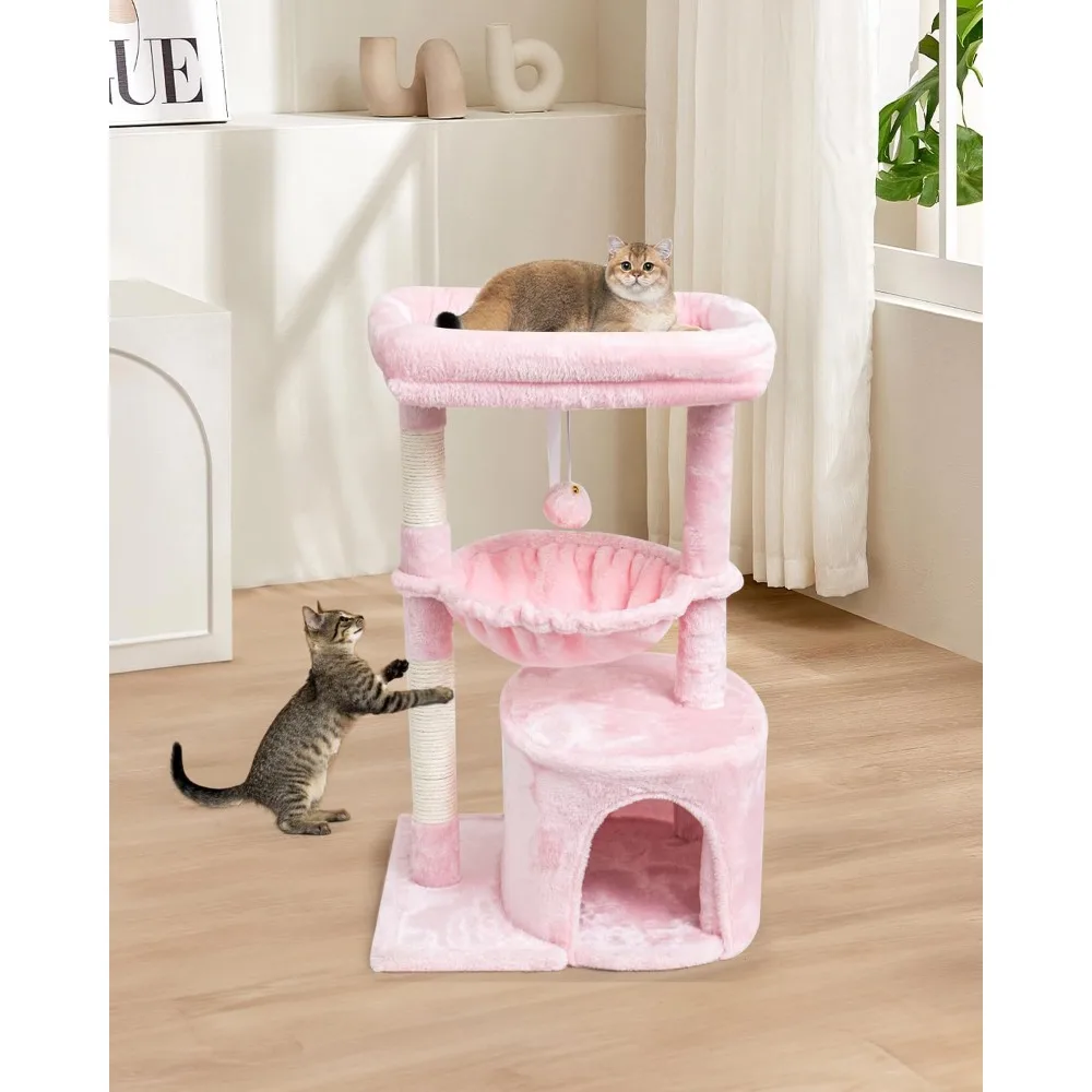

Small Cat Tree for Indoor Cats, Cat Tower with Scratching Post, Modern Cat House with Padded Perch, Kittens Condo