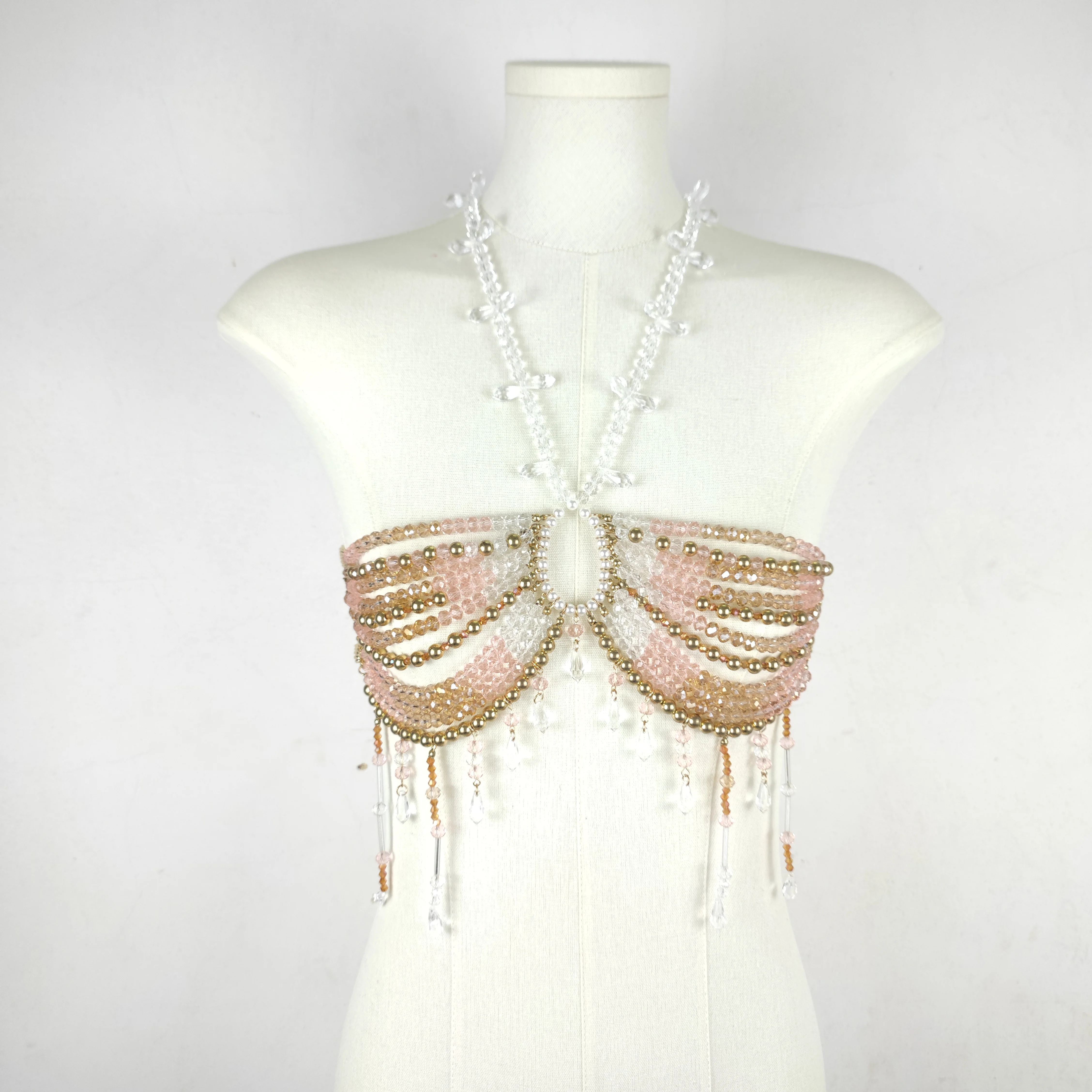 

European And American Crystal Imitation Pearl Necklace Body Chain For Women, New Summer Style Sexy Backless Chest Chain