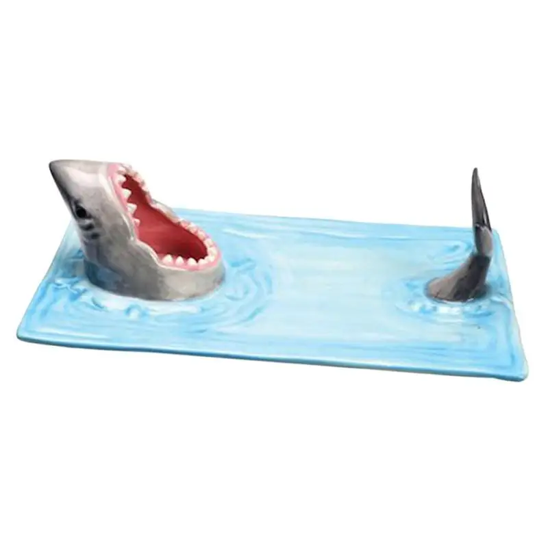 

Shark Cake Snack Cheese Board Portable Dining Delight Platter Funny Shark Plate Household Ceramic Vinegar Plate dinning Skewer