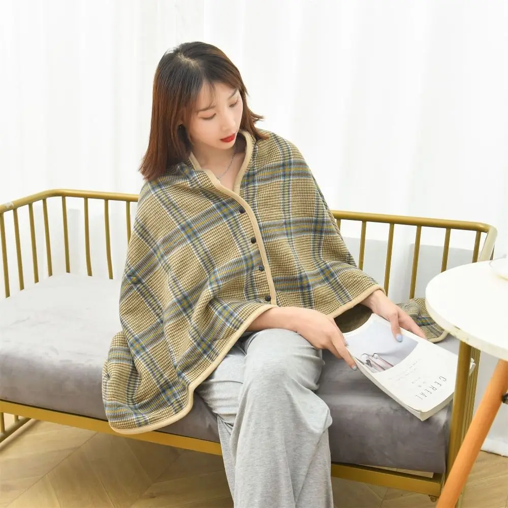 

Lazy Plaid Wearable Blanket Thicken Soft Home Shawl Blanket with Button Polyester Thermal Blanket Winter