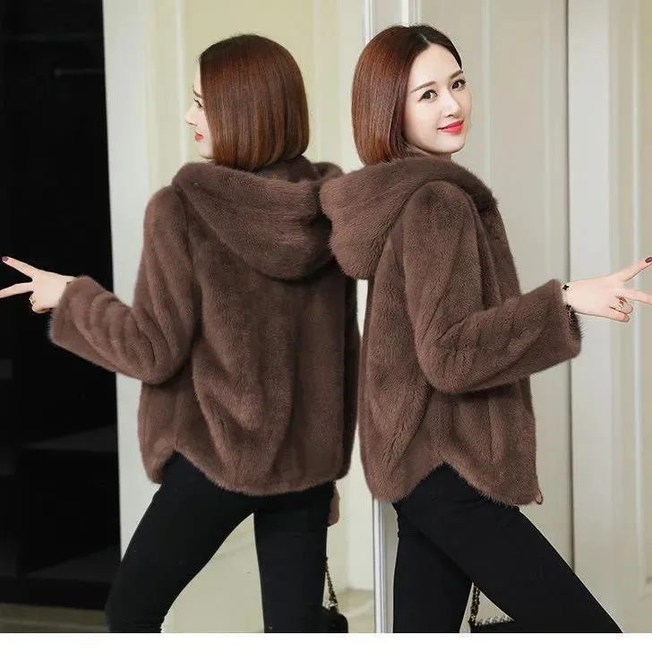 Padded double-sided coral velvet autumn and winter loose hooded warm jumper women\'s zip jacket