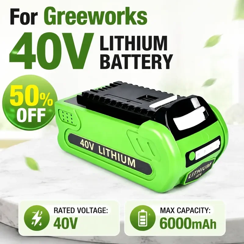 For Greenworks Glibo 40V Lithium Battery Pack Compatible with Lawn Mower and Brush Cutter General Purpose Lithium Battery