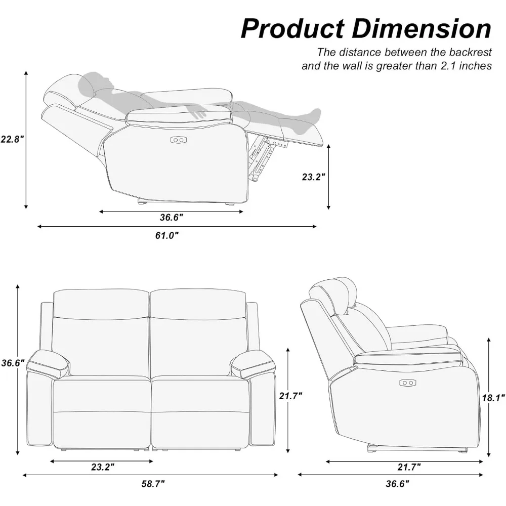 Reclinabile Loveseat di grande potenza per adulti. Divano reclinabile per Home Theater, comodo divano a due posti reclinabile per soggiorno