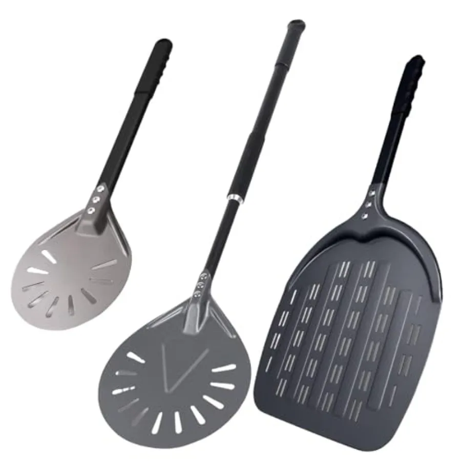 

Набор перфорированных лопаток для пиццы 12 + 6 дюймов - 9-дюймовая алюминиевая перфорированная лопатка для пиццы с 33-дюймовой лопаткой для пиццы