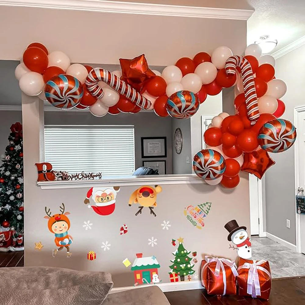 Capodanno 2024 Decor Balloons Garland Red White Balloon Arch Kit Christmas Cabdy Cane Foil Ballon Christmas Home Party Decoration