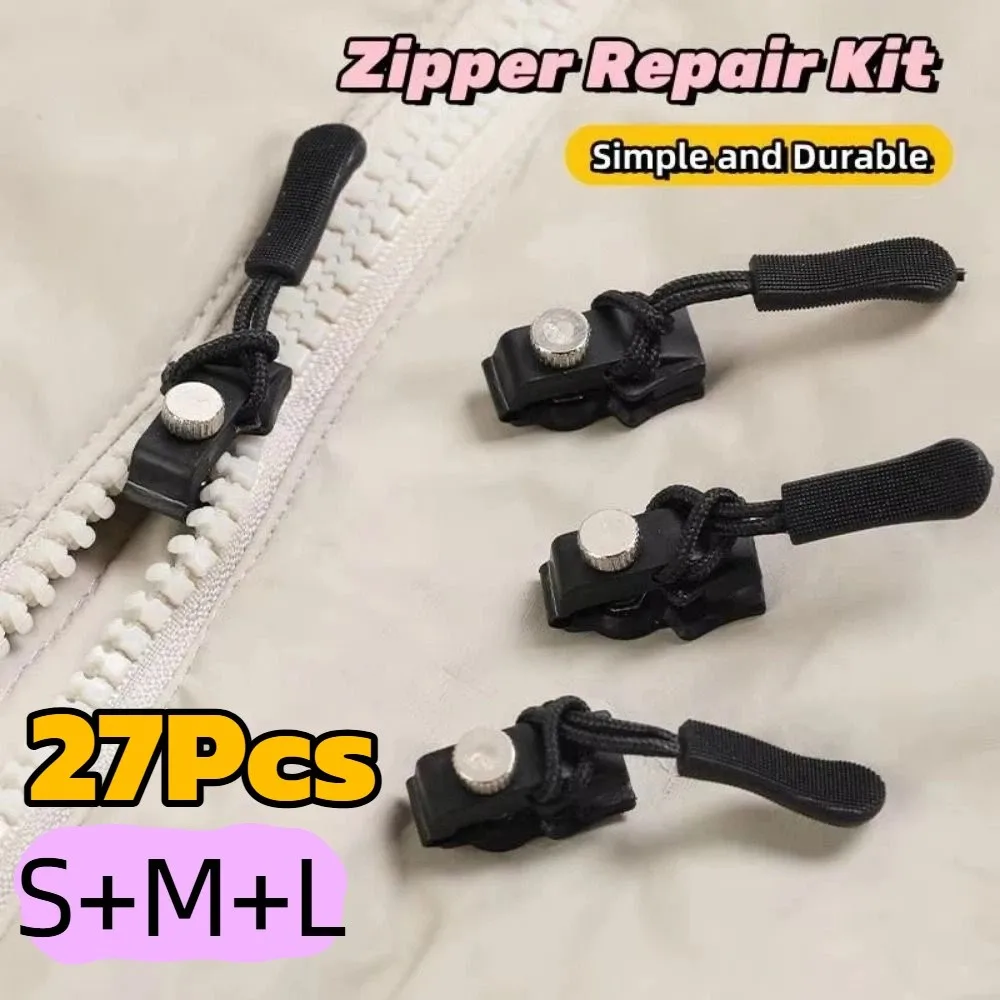 

27Pcs Fix 3 Sizes Universal Zipper Repair Kit Detachable Durable Zipper Replacement Kit Removable Fixed Zipper Repair Tool