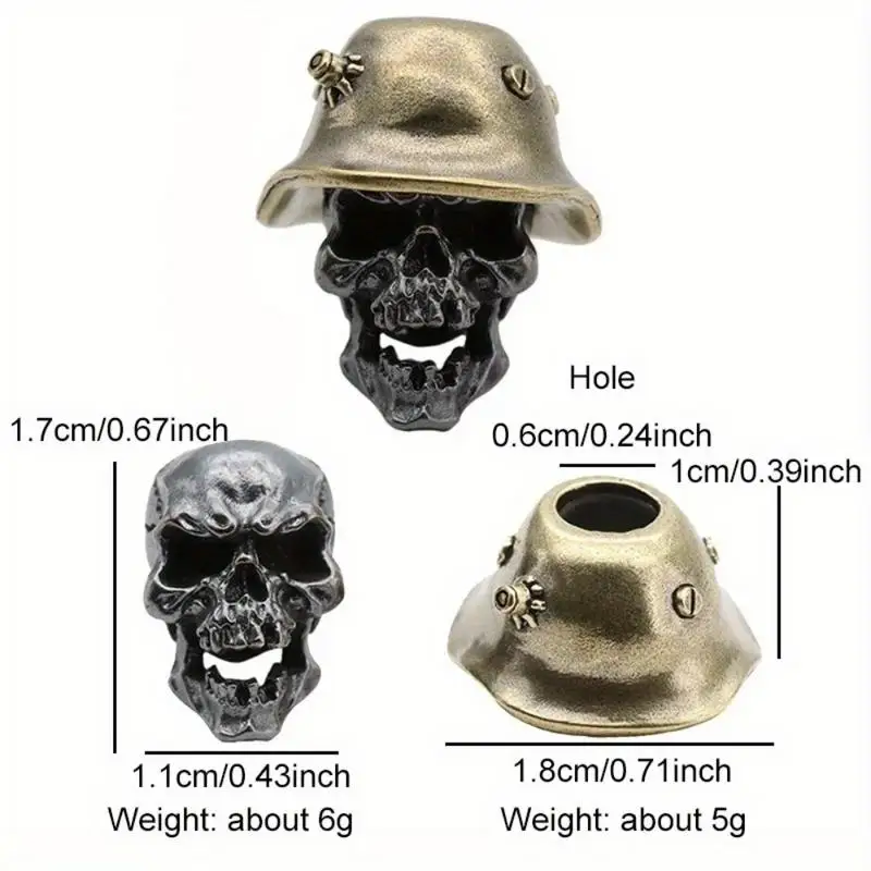 Death Skull Soldier Bullet Helmet Brass Knife Beads EDC Outdoor Punk DIY Paracord Bracelet Woven Lanyard Keychain Pendant