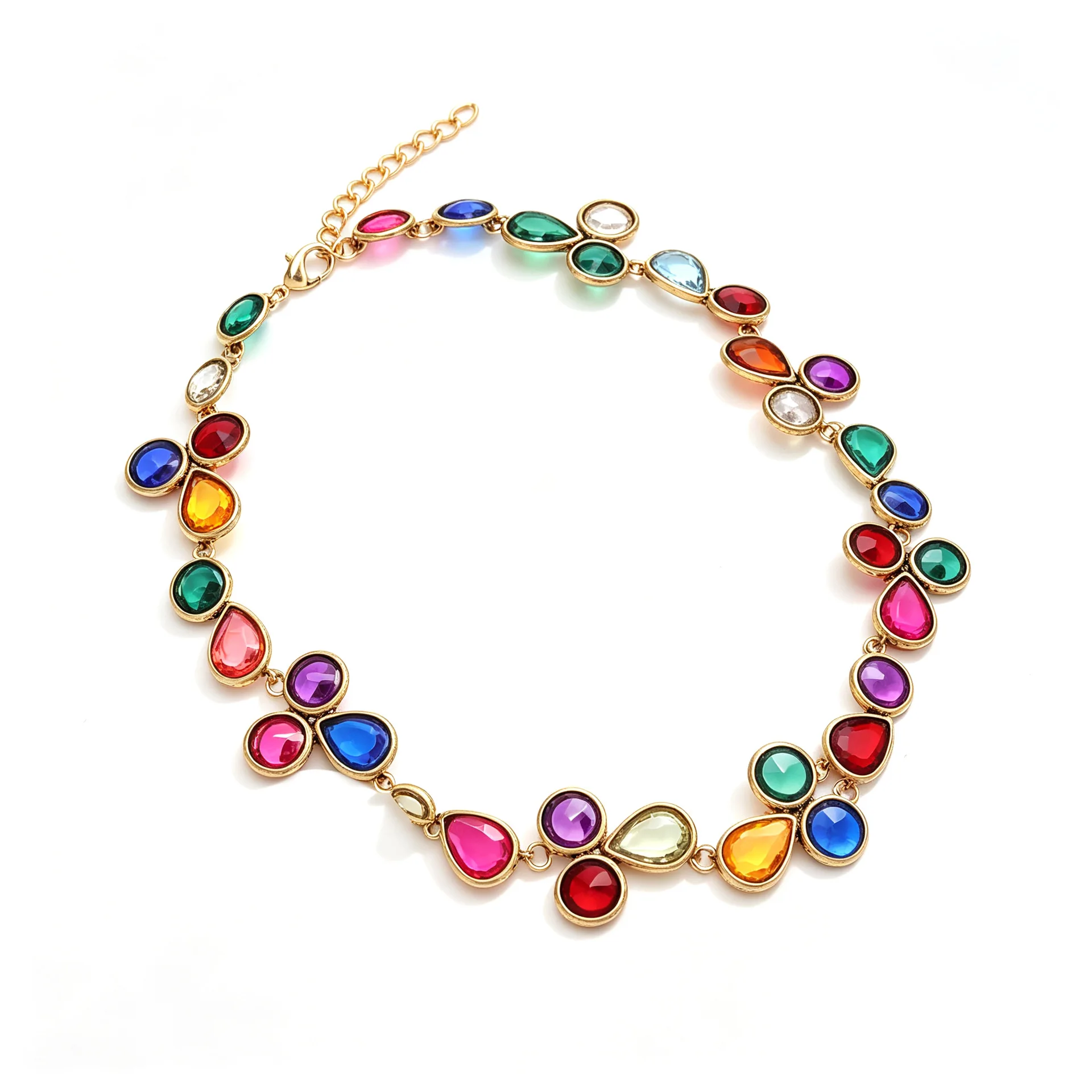 Persönliche, farbenfrohe Tropfenform-Kristall-Strass-Choker-Halskette für Damen, Statement-Schmuck für Bankette und Partys, Halsaccessoires – Detail 3