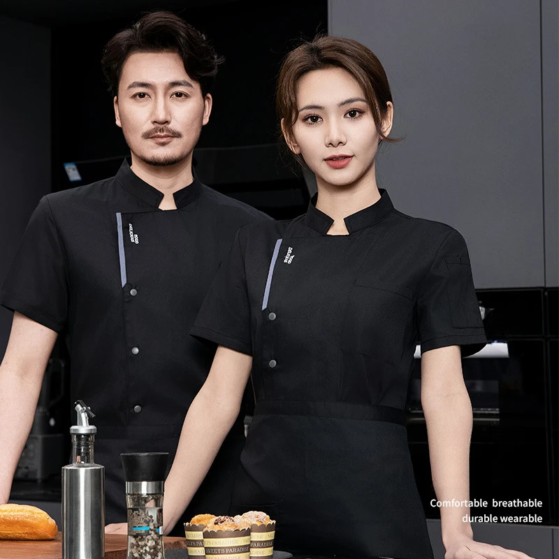 قمصان الشيف المسامية للرجال والنساء بأكمام قصيرة، زي تقديم الطعام في المطاعم والفنادق والمطابخ