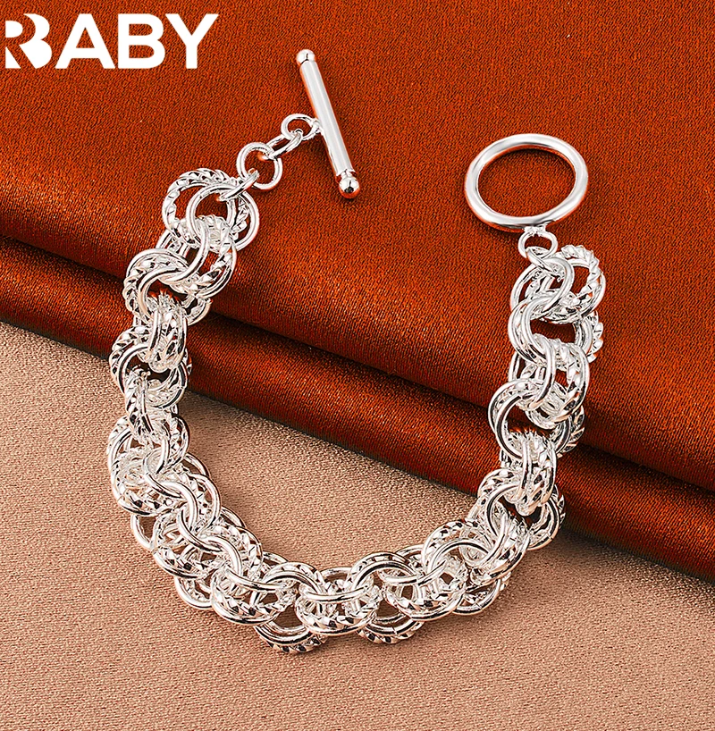 

URBABY 925 Sterling Silver Multi Circle Bracelet Chain For Woman Man Fashion Charm Engagement Wedding Party Jewelry Gifts