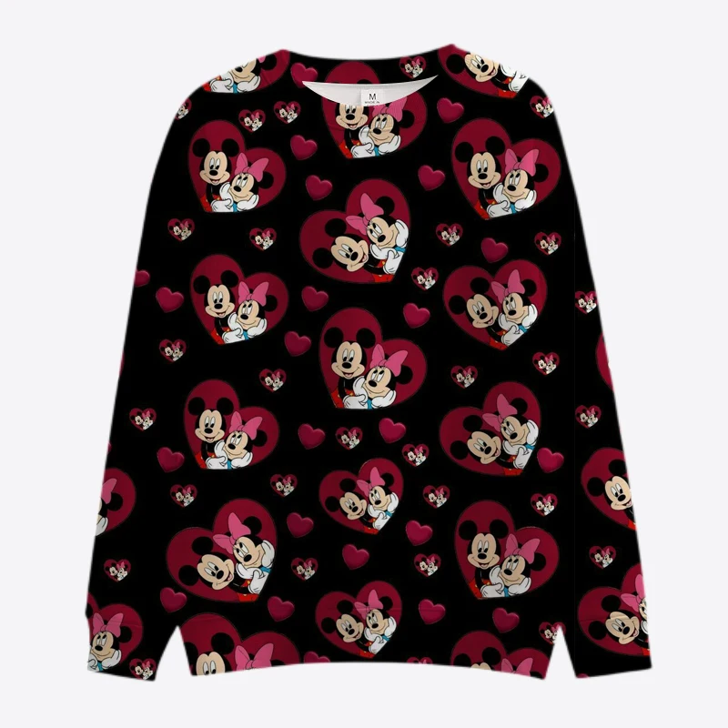 Cartoon Disney Minnie Mickey Sweatshirt Ladies Crewneck Loose Pullover Hoodie Autumn Fun Print Long Sleeve Top